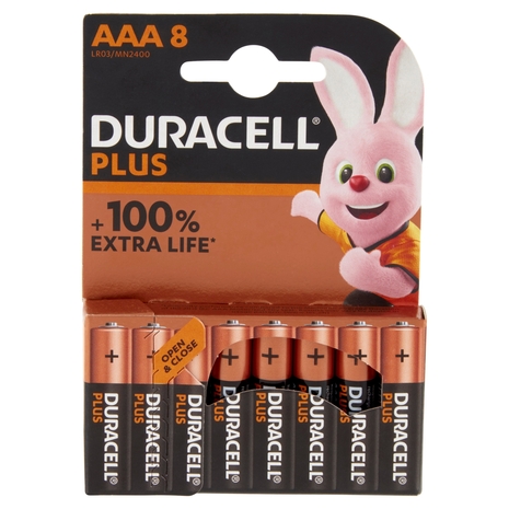 Duracell Plus AAA Batterie Ministilo Alcaline 1.5V LR03 MN2400 confezione da 8 Pile Duracell