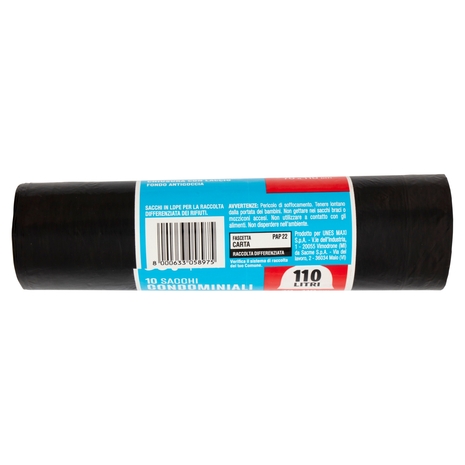 Sacchi Immondizia 110 Litri Sacchi Spazzatura SuperResistenti 100 Pezzi - Nero Con Maniglie Per Casa E Ufficio Sacchi Spazzatura 70x110