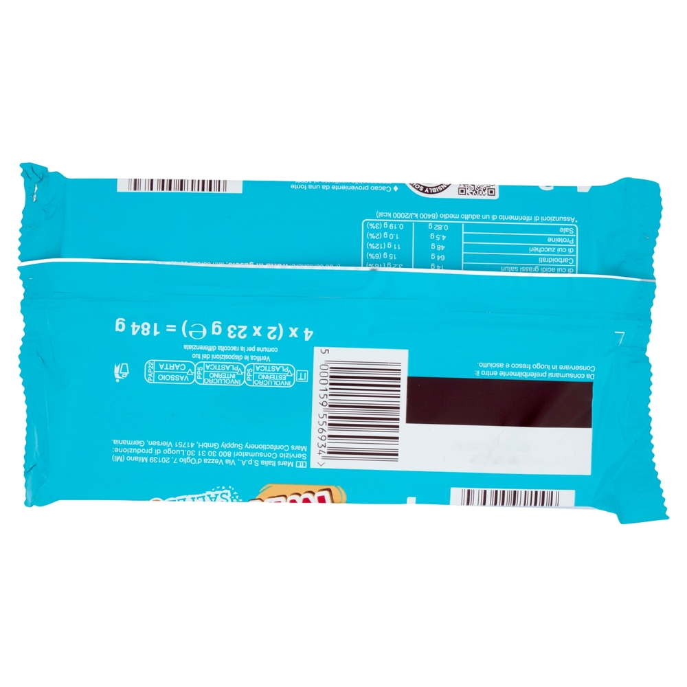 Twix Snack al Cioccolato con Caramello Salato, 4 Barrette x 46g