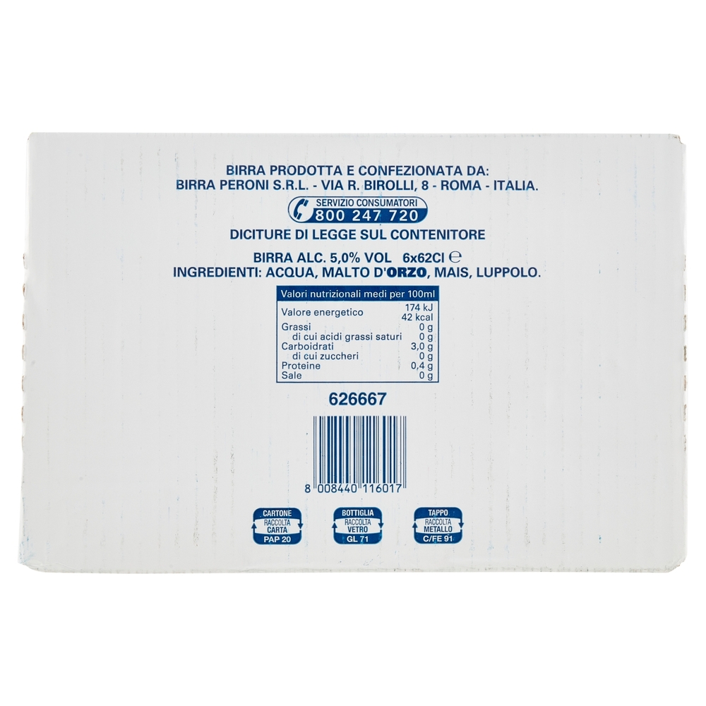 Peroni Nastro Azzurro Birra 6 x 62 cl
