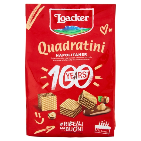 Loacker Wafer Quadratini Napolitaner con crema alle nocciole 100% italiane tostate wafers 250 g