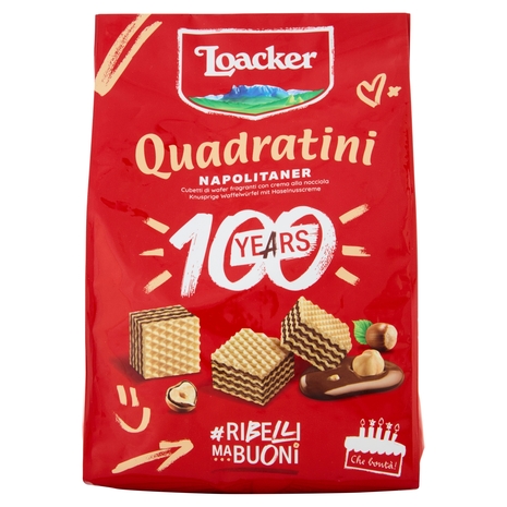 Loacker Wafer Quadratini Napolitaner con crema alle nocciole 100% italiane tostate wafers 250 g