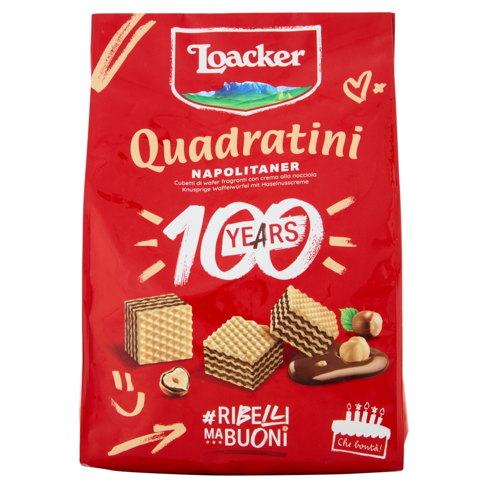 Loacker Wafer Quadratini Napolitaner con crema alle nocciole 100% italiane tostate wafers 250 g