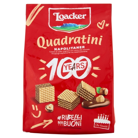 Loacker Wafer Quadratini Napolitaner con crema alle nocciole 100% italiane tostate wafers 250 g