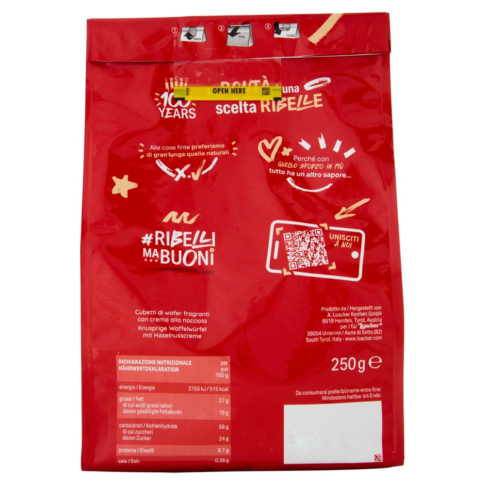 Loacker Wafer Quadratini Napolitaner con crema alle nocciole 100% italiane tostate wafers 250 g
