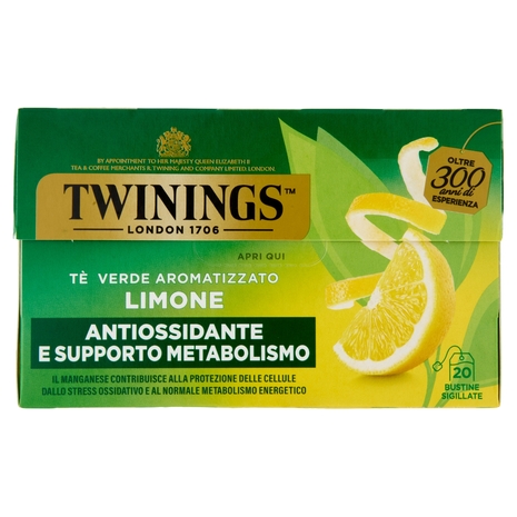 Twinings Limone Tè Verde aromatizzato Antiossidante e Supporto Metabolismo 20 filtri The 40 g