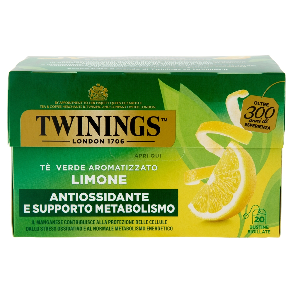 Twinings Limone Tè Verde aromatizzato Antiossidante e Supporto Metabolismo 20 filtri The 40 g