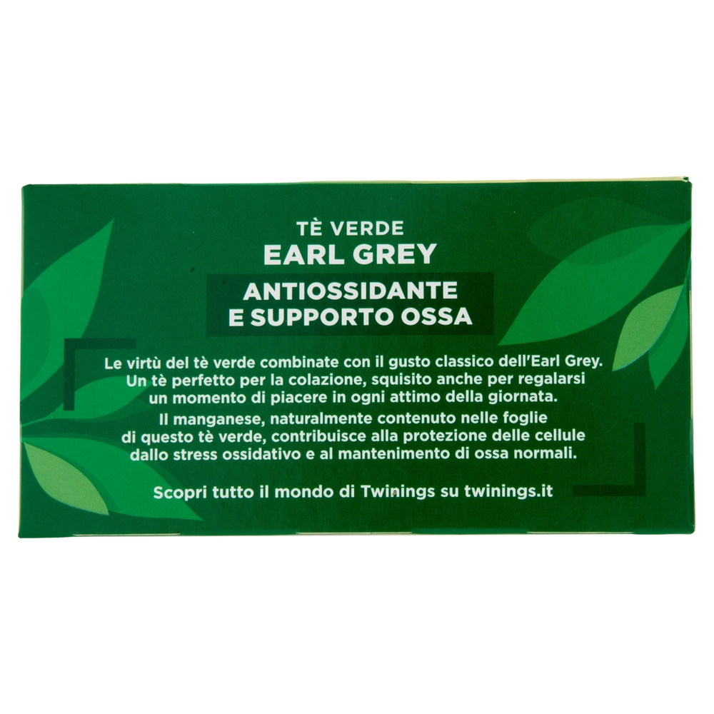 Twinings Earl Grey Tè Verde aromatizzato Bergamotto Antiossidante e Supporto Ossa 20 filtri The 40 g