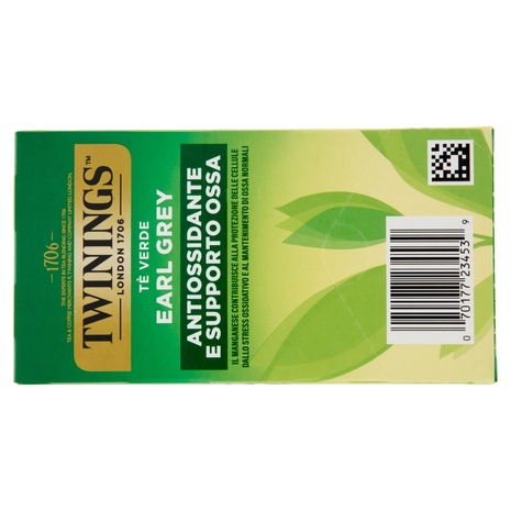 Twinings Earl Grey Tè Verde aromatizzato Bergamotto Antiossidante e Supporto Ossa 20 filtri The 40 g