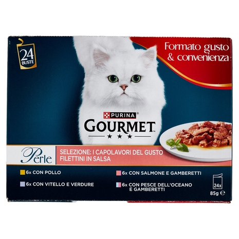 PURINA GOURMET Perle I Capolavori del Gusto Pollo, Vitello, Salmone, Pesce dell'Oceano 24x85g