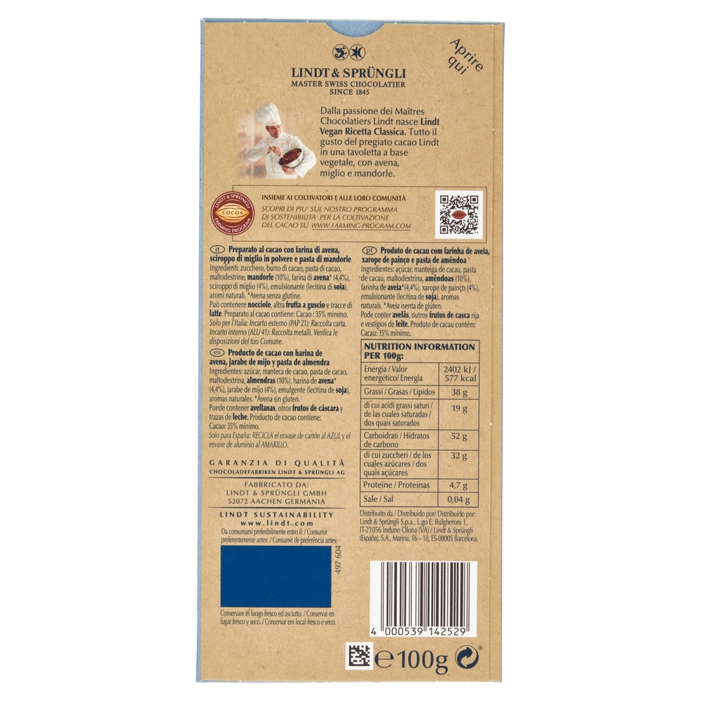 Lindt tavoletta Vegan classica 100 g