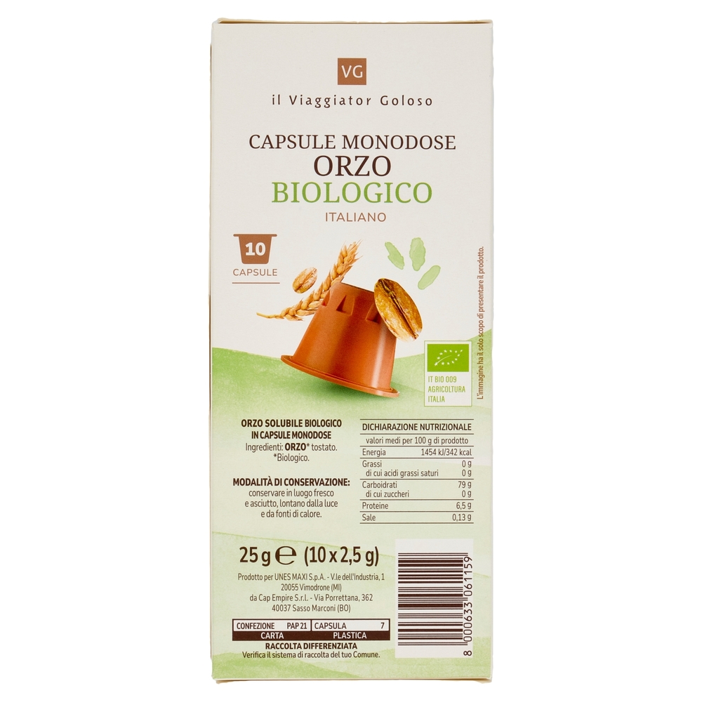 10 Capsule Monodose Orzo BIO Il Viaggiator Goloso
