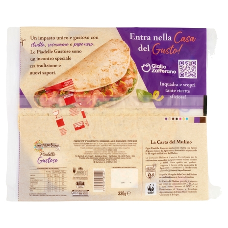 Mulino Bianco Piadelle Gustose Impasto con Strutto, Rosmarino e Pepe Nero 3pz 330 g