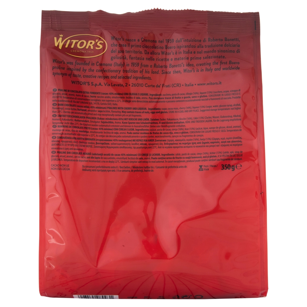 Witor's il Boero Originale Cioccolato Extra Fondente con Ciliegia e Liquore 350 g