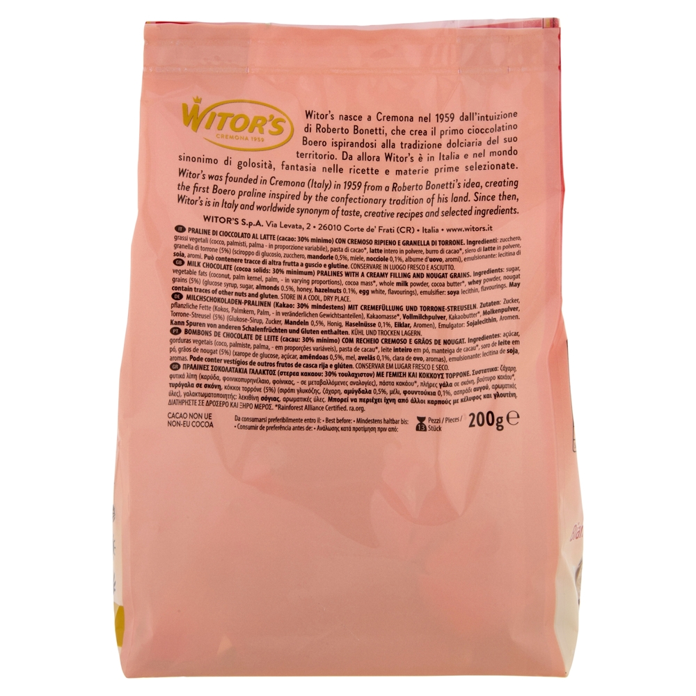 Witor's Bianco Cuore Torroncino Cioccolato al Latte con Granella di Torrone 200 g