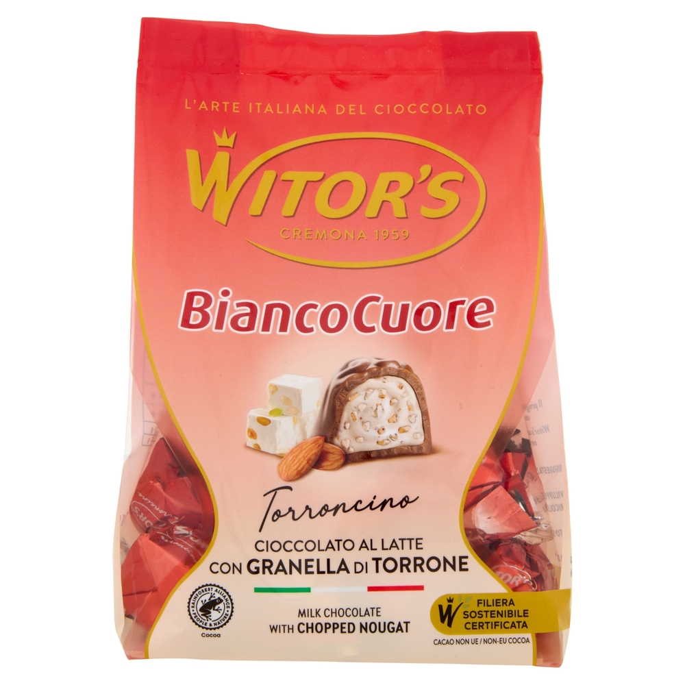 Witor's Bianco Cuore Torroncino Cioccolato al Latte con Granella di Torrone 200 g