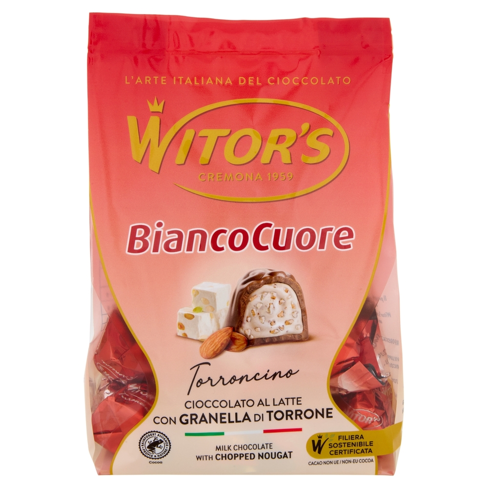 Witor's Bianco Cuore Torroncino Cioccolato al Latte con Granella di Torrone 200 g