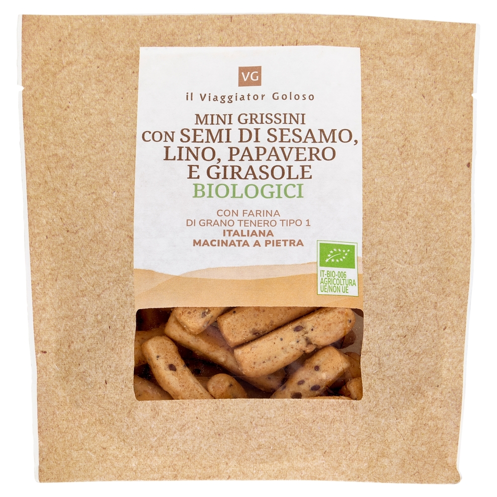 Mini Grissini con Semi di Sesamo, Lino, Papavero e Girasole BIO Il Viaggiator Goloso