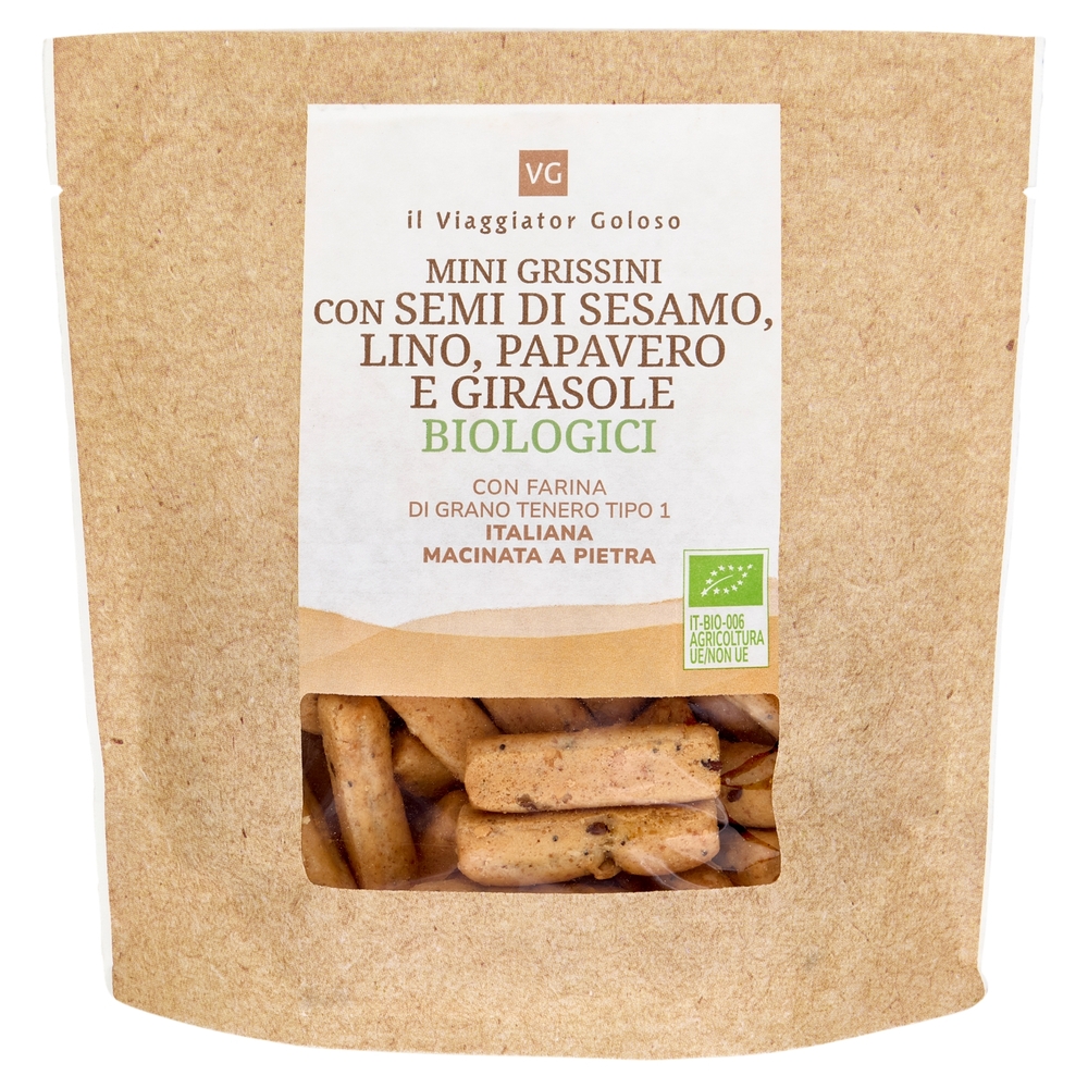Mini Grissini con Semi di Sesamo, Lino, Papavero e Girasole BIO Il Viaggiator Goloso