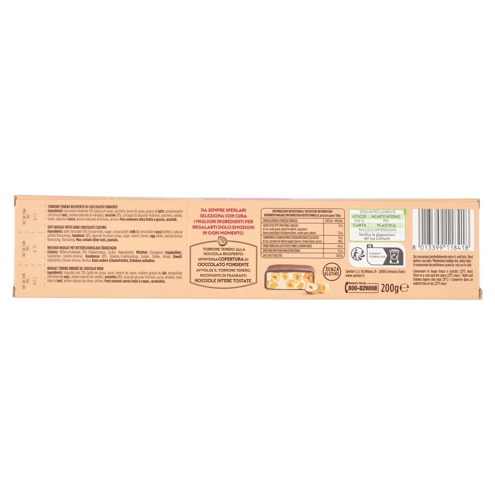 Sperlari Tenero alla Nocciola Ricoperto di Cioccolato Fondente 200 g