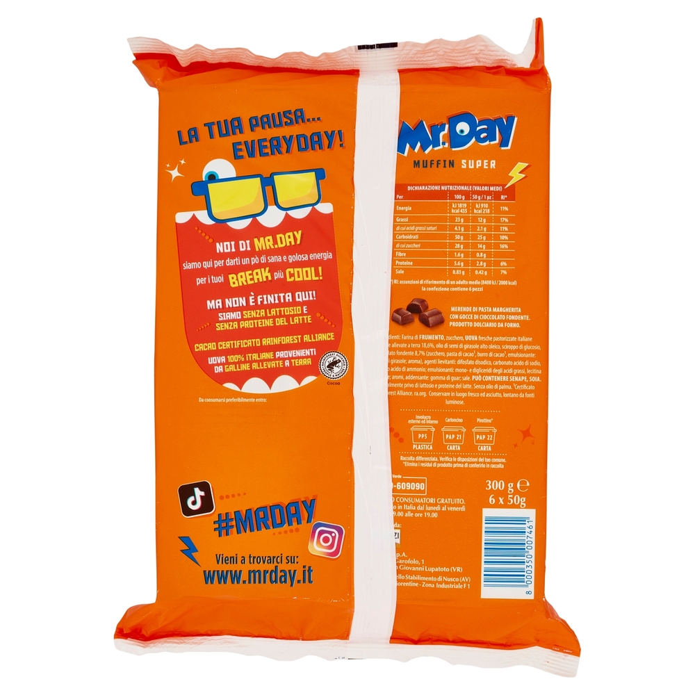 Mr.Day 6 Super Muffin con Pepite di Cioccolato Fondente 6 x 50 g