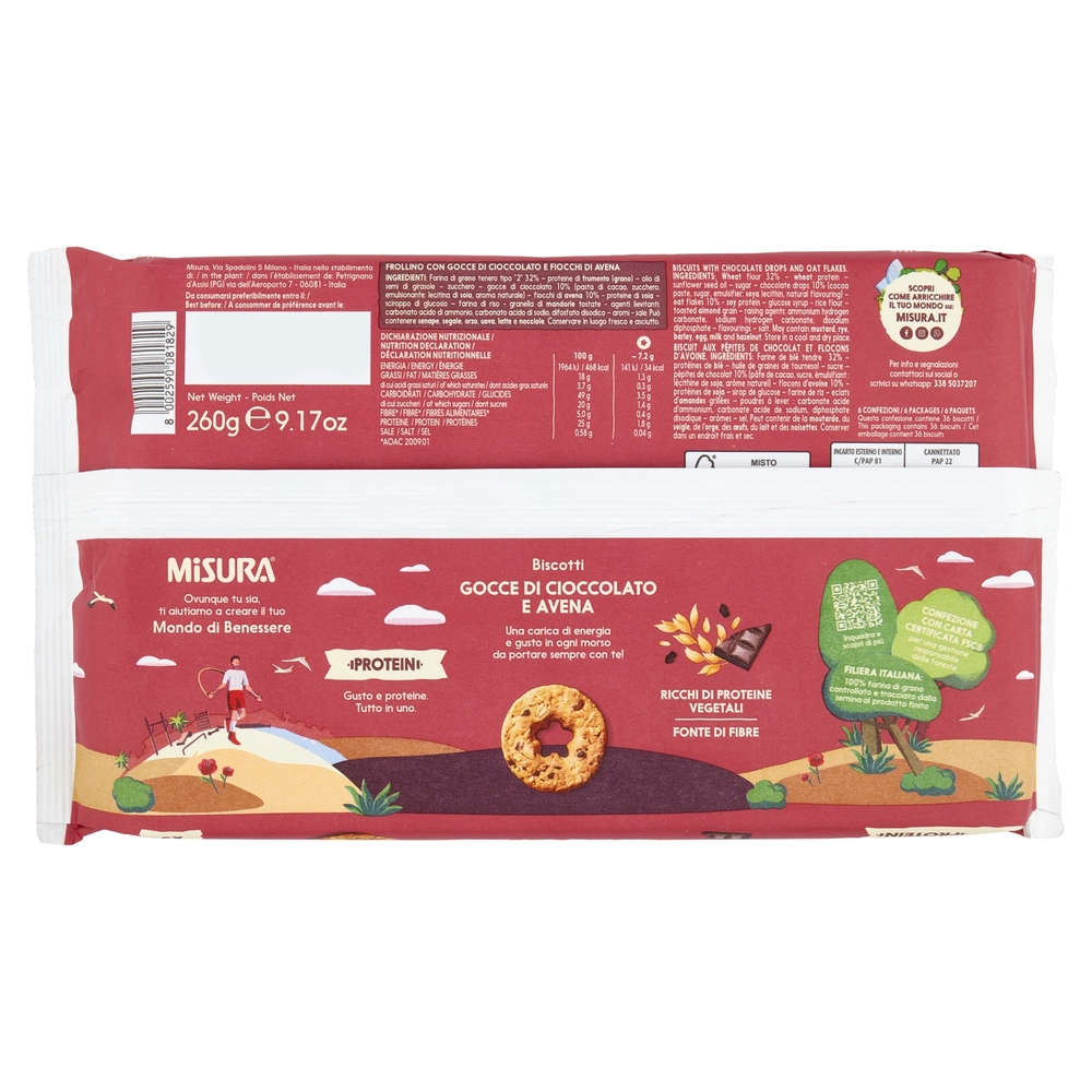 Misura Protein Biscotti con Gocce di Cioccolato e Fiocchi di Avena 260 g