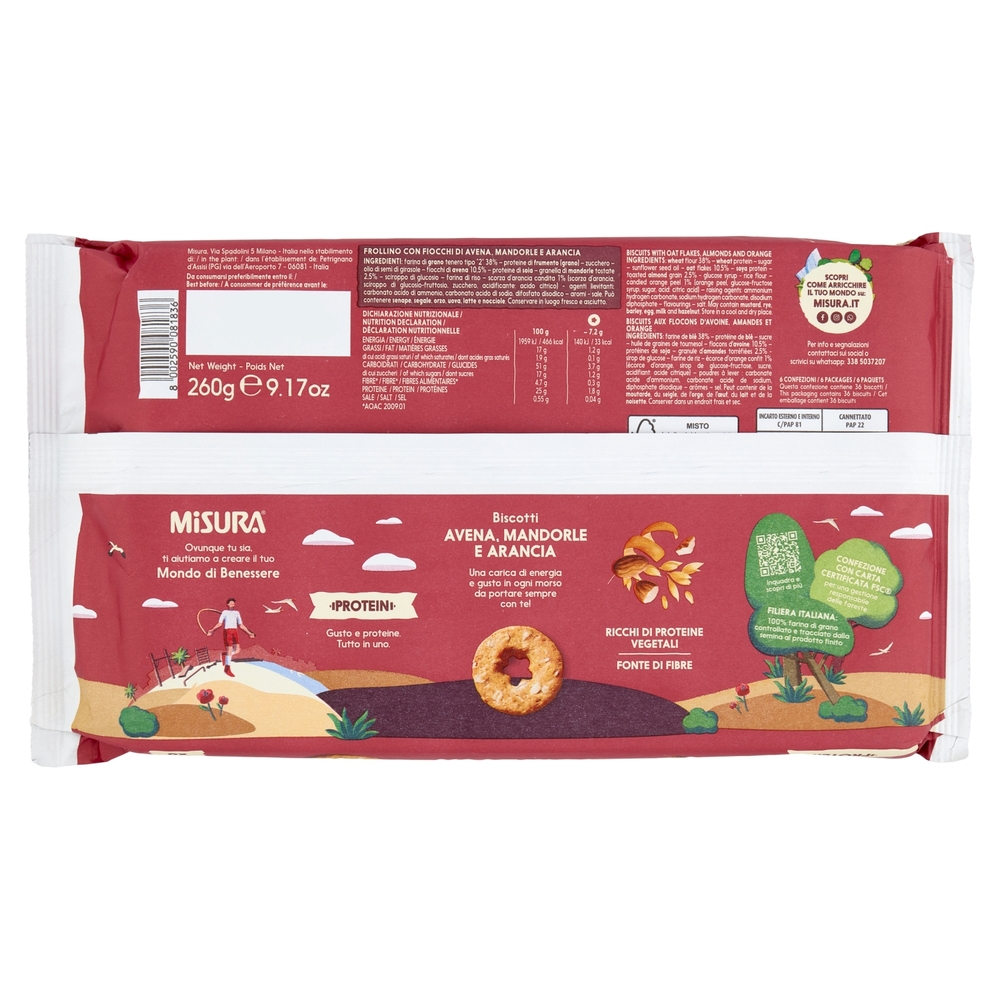 Misura Protein Biscotti con Mandorle e Fiocchi di Avena 260 g