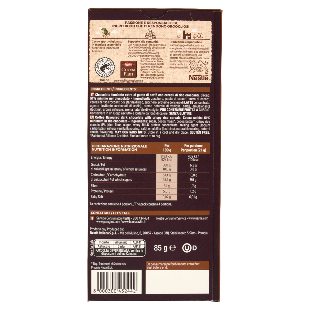 PERUGINA NERO Caffè Limited Edition Tavoletta Cioccolato Fondente Extra 85g