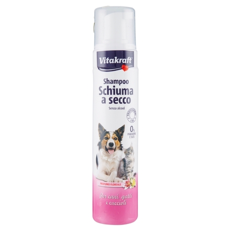 Vitakraft Shampoo Schiuma a secco Profumo Floreale Per cani, gatti e cuccioli 200 ml