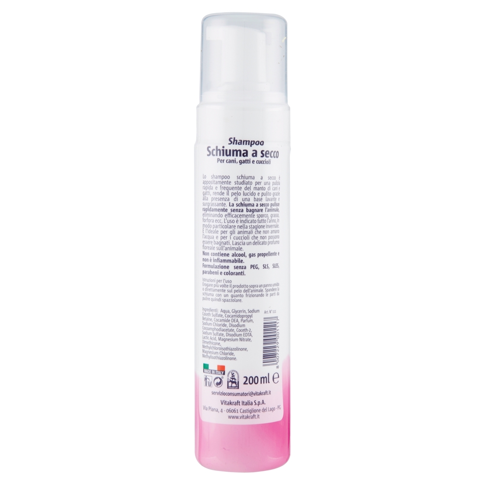 Vitakraft Shampoo Schiuma a secco Profumo Floreale Per cani, gatti e cuccioli 200 ml