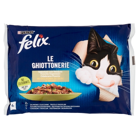 FELIX Le Ghiottonerie Selezioni con Verdure in Gelatina (Salmone/Zucchine & Trota/Fagiolini) 4 x 85g