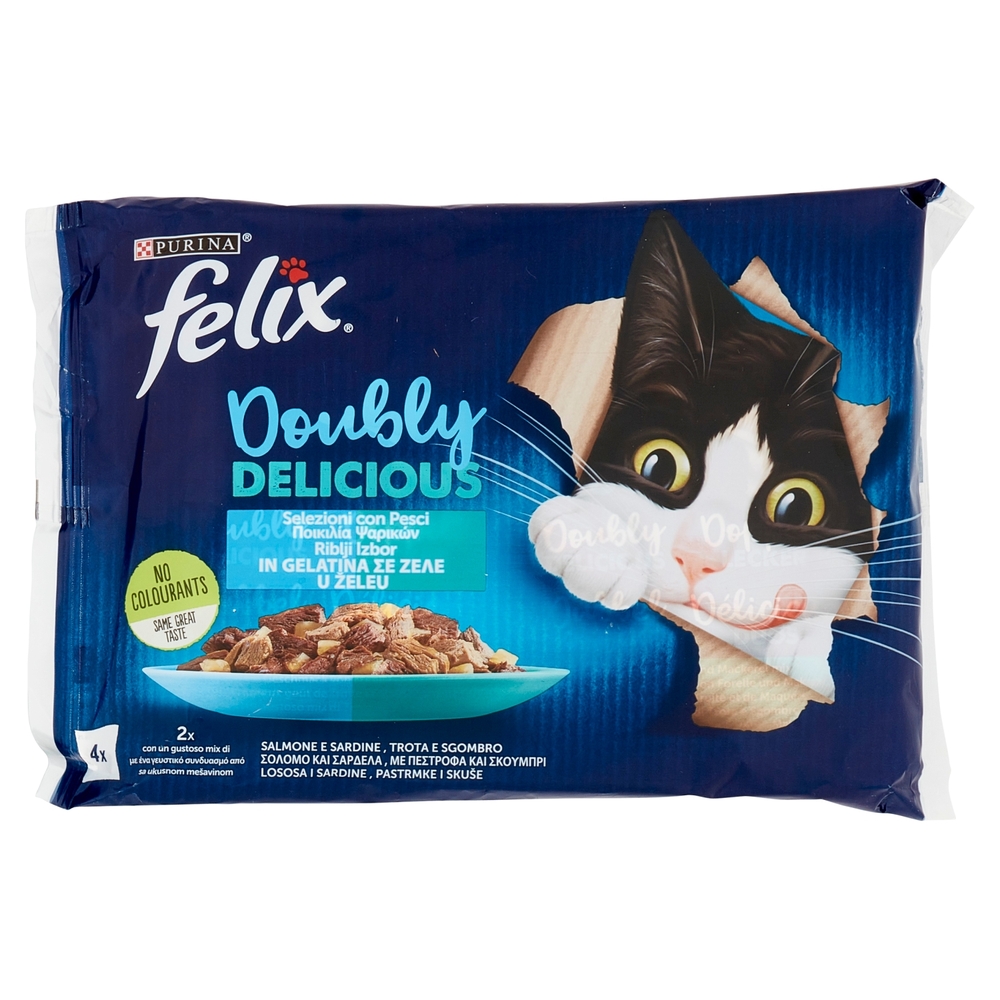 FELIX Doubly Delicious Selezioni con Pesci in Gelatina (Salmone/Sardine & Trota/Sgombro) 4 x 85 g