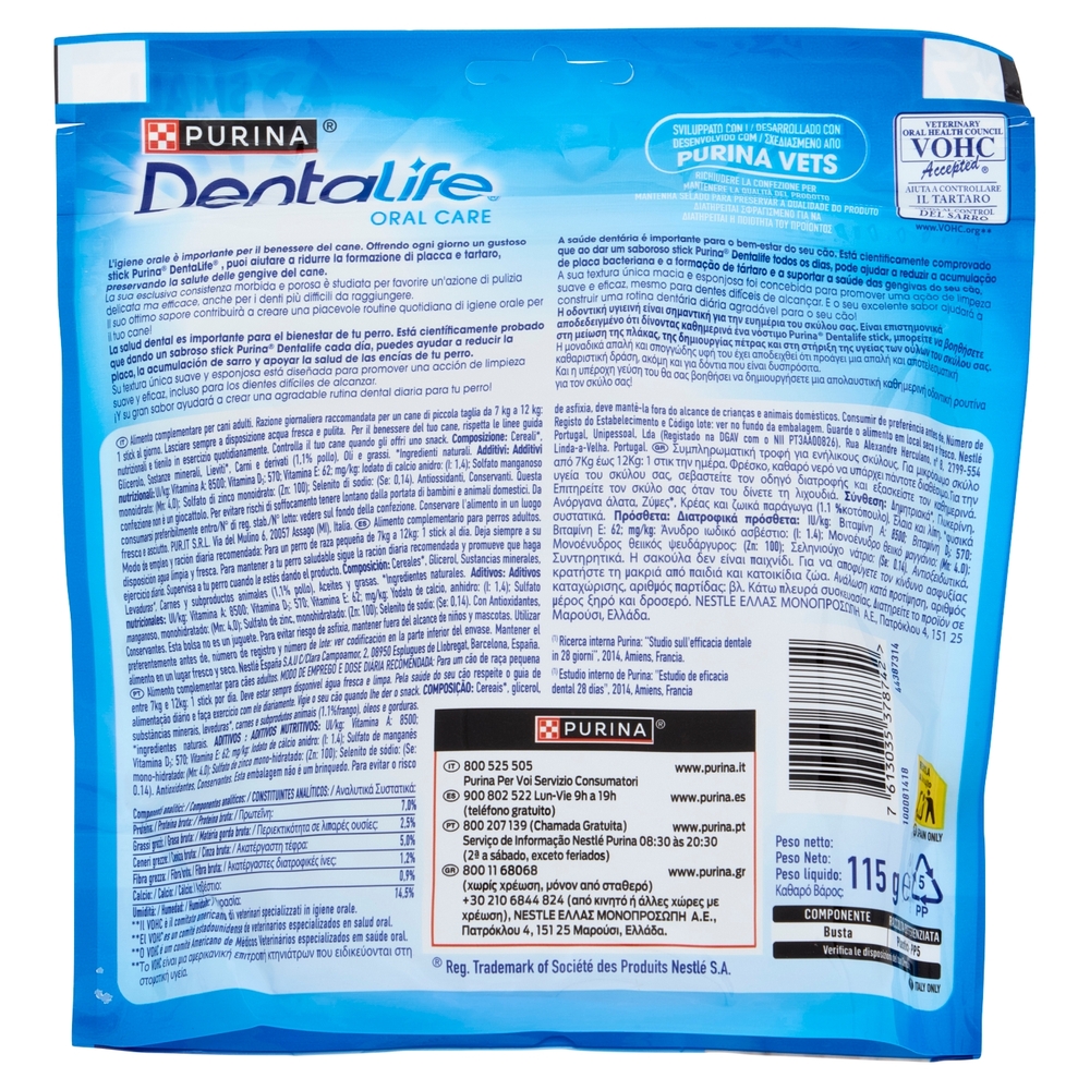 PURINA DENTALIFE Cane Snack per l'igiene orale Taglia Small busta 7 stick 115g
