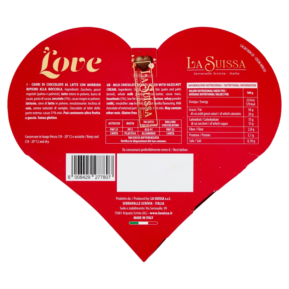 La Suissa Love Cuori di cioccolato al latte 100 g