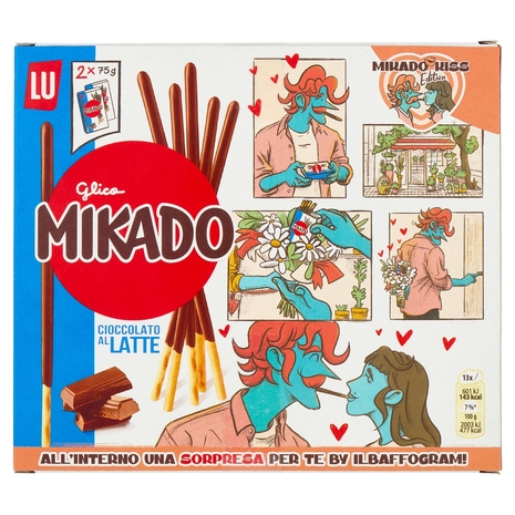 Mikado Kiss Limited Edition Bastoncini sottili e croccanti, ricoperti di cioccolato al latte 2x75 g
