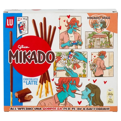 Mikado Kiss Limited Edition Bastoncini sottili e croccanti, ricoperti di cioccolato al latte 2x75 g
