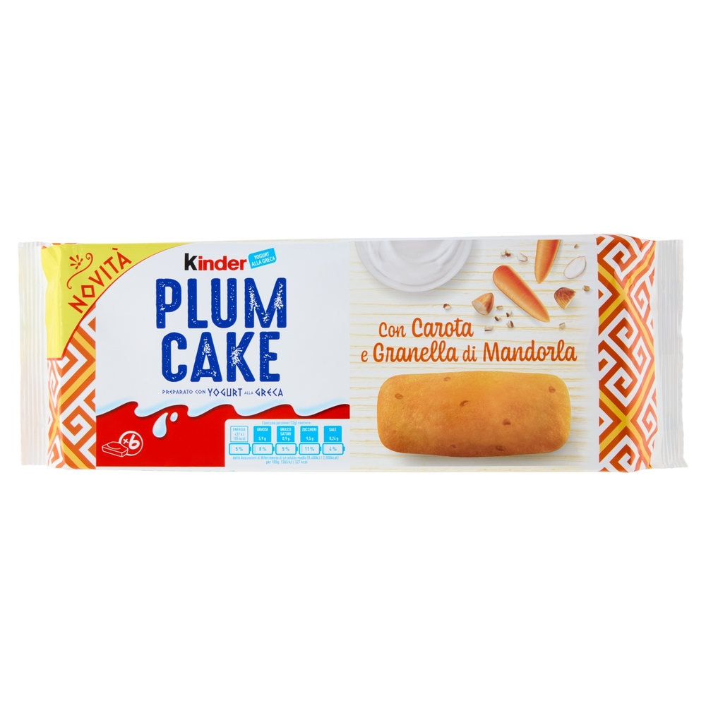 Kinder Plumcake Preparato con Yogurt alla Greca con Carota e Granella di Mandorla 6 x 32 g