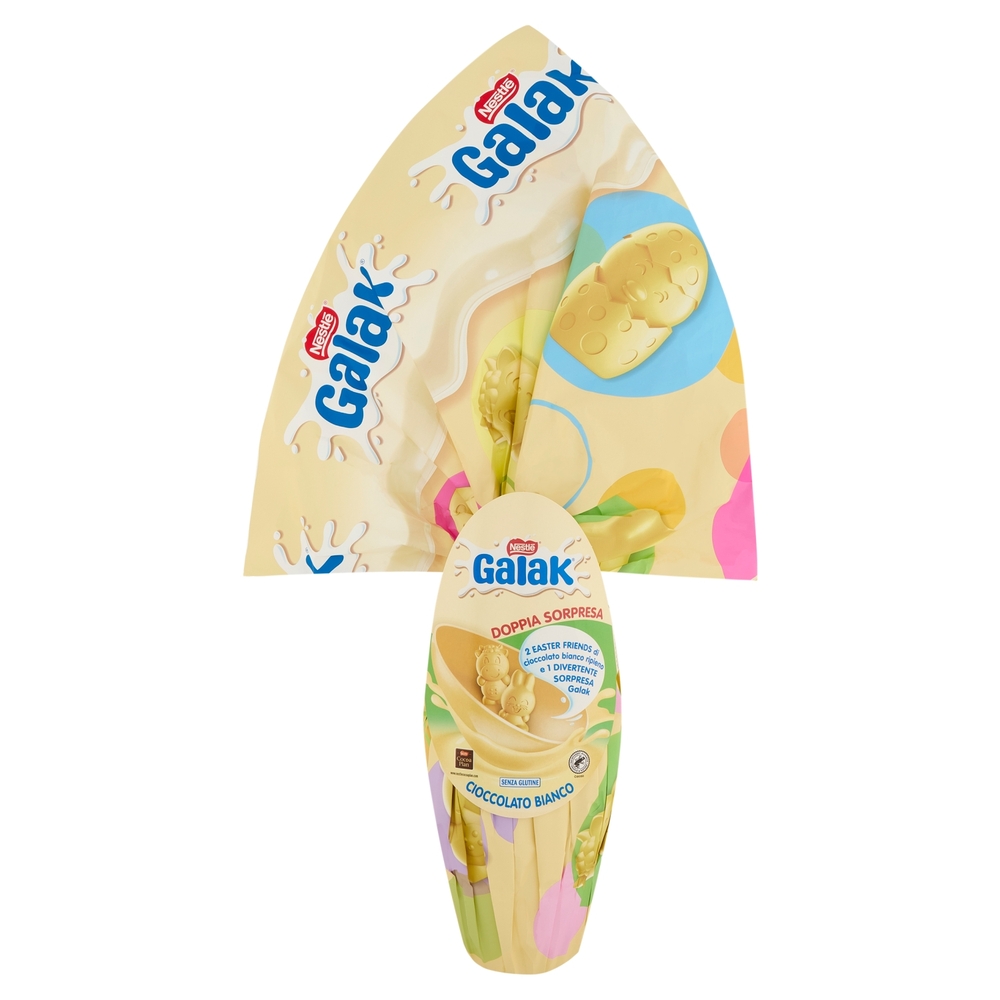 GALAK Uovo di Pasqua Cioccolato Bianco con Sorpresa e 2 Cioccolatini 240g