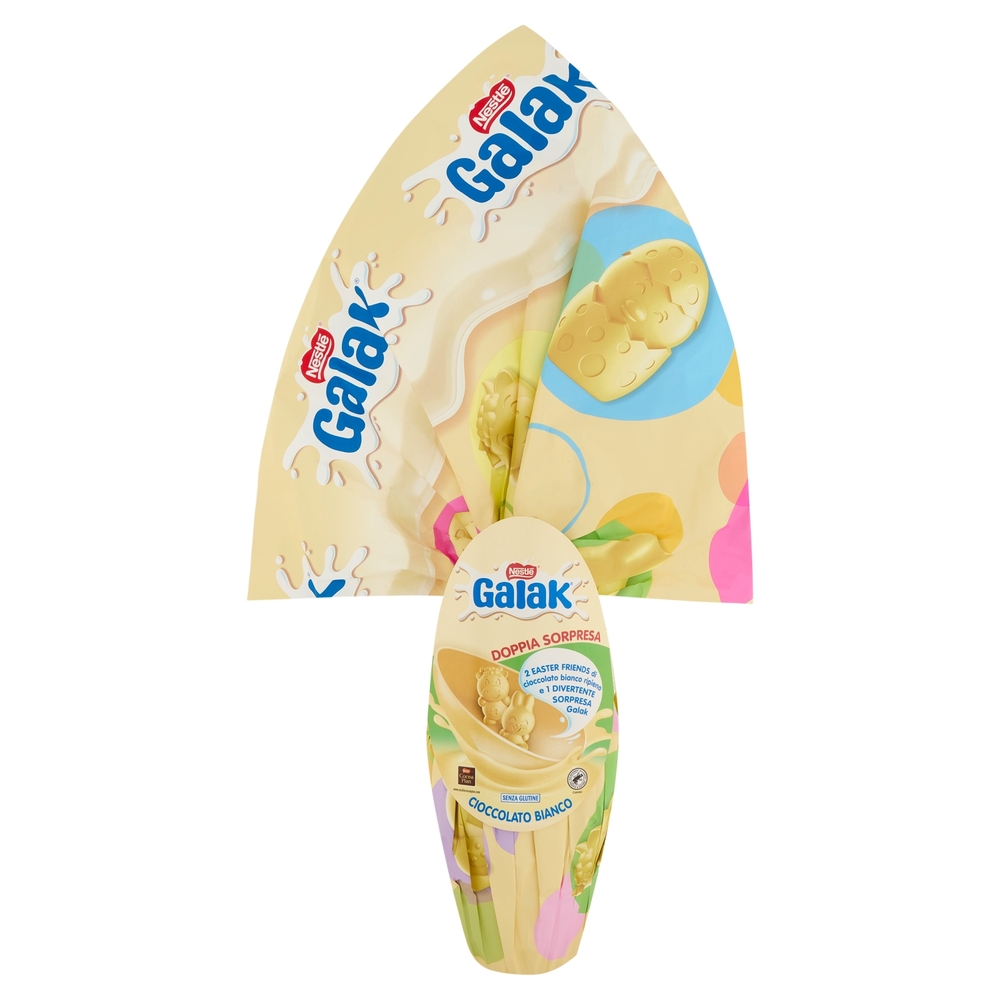 GALAK Uovo di Pasqua Cioccolato Bianco con Sorpresa e 2 Cioccolatini 240g