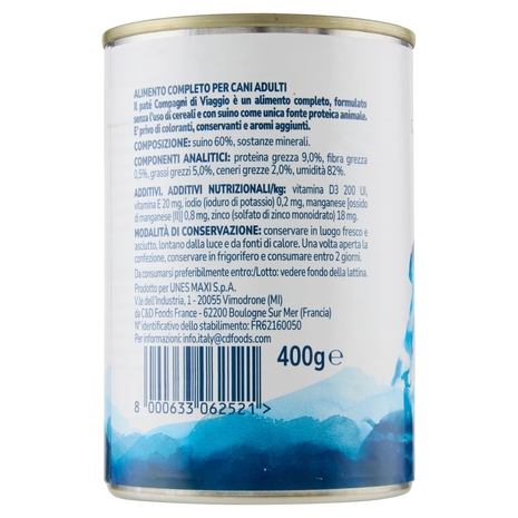 Adult Paté per Cani Ricco in Suino Compagni di Viaggio