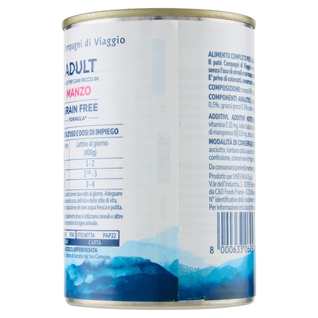 Adult Paté per Cani Ricco in Manzo Compagni di Viaggio