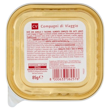 Adult Paté per Gatti con Agnello e Tacchino Compagni di Viaggio