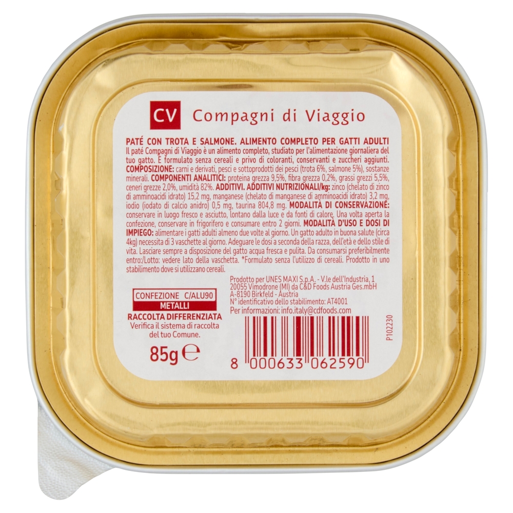 Adult Paté per Gatti con Trota e Salmone Compagni di Viaggio