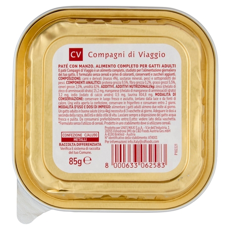 Adut Paté per Gatti con Manzo Compagni di Viaggio