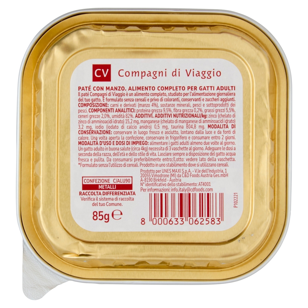 Adut Paté per Gatti con Manzo Compagni di Viaggio