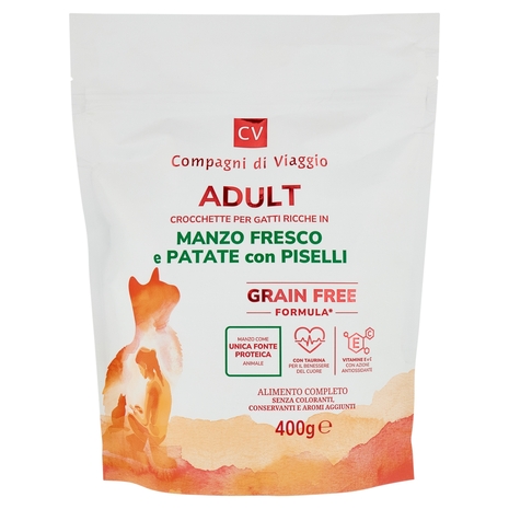 Adult Crocchette per Gatti Ricche in Manzo Fresco e Patate con Piselli Compagni di Viaggio