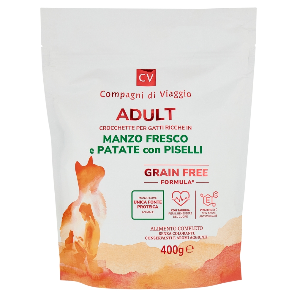 Adult Crocchette per Gatti Ricche in Manzo Fresco e Patate con Piselli Compagni di Viaggio