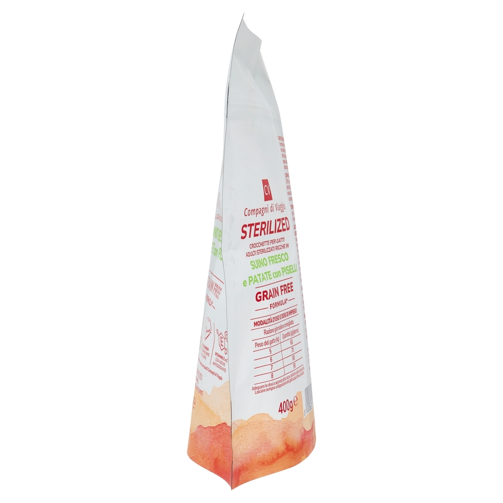 Sterilized Crocchette per Gatti Adulti Ricche Suino Fresco e Patate con Piselli Compagni di Viaggio