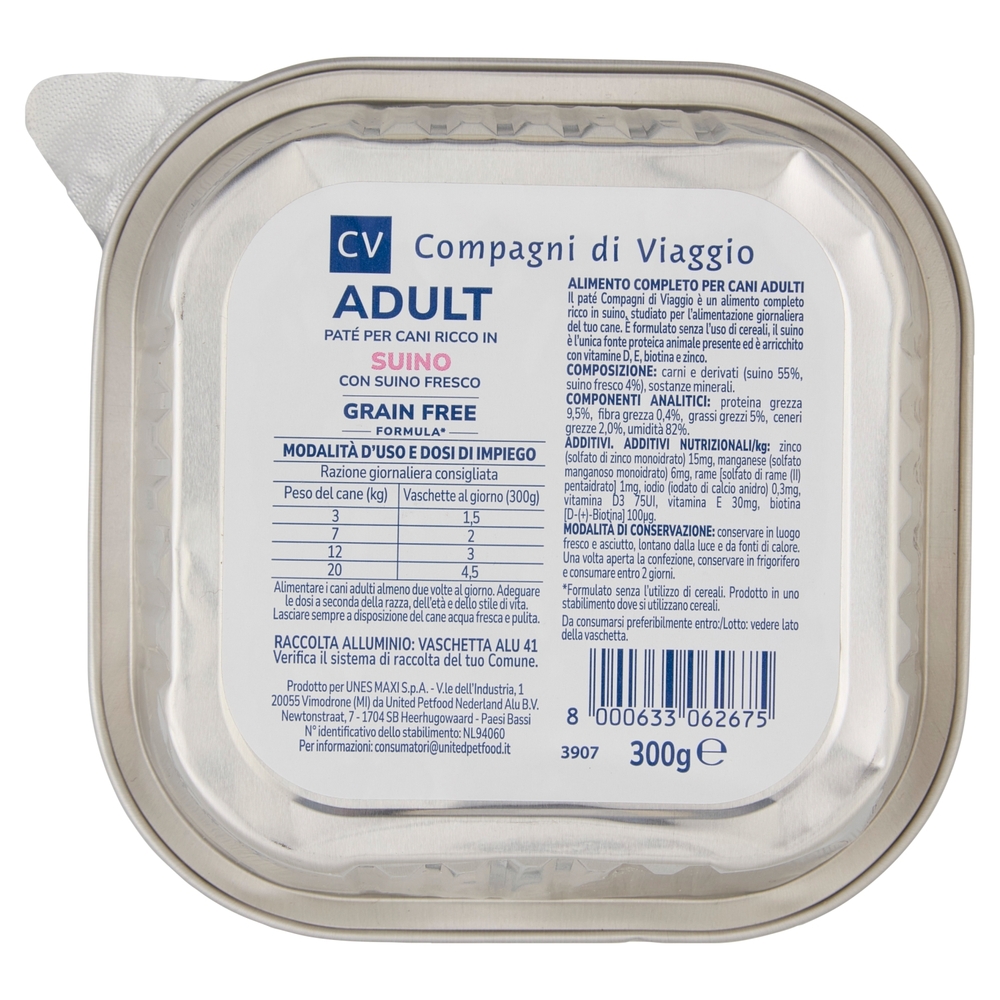 Adult Paté per Cani Ricco in Suino Compagni di Viaggio