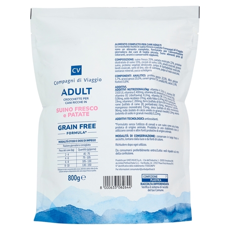 Adult Crocchette per Cani Ricche in Suino Fresco e Patate Compagni Di Viaggio